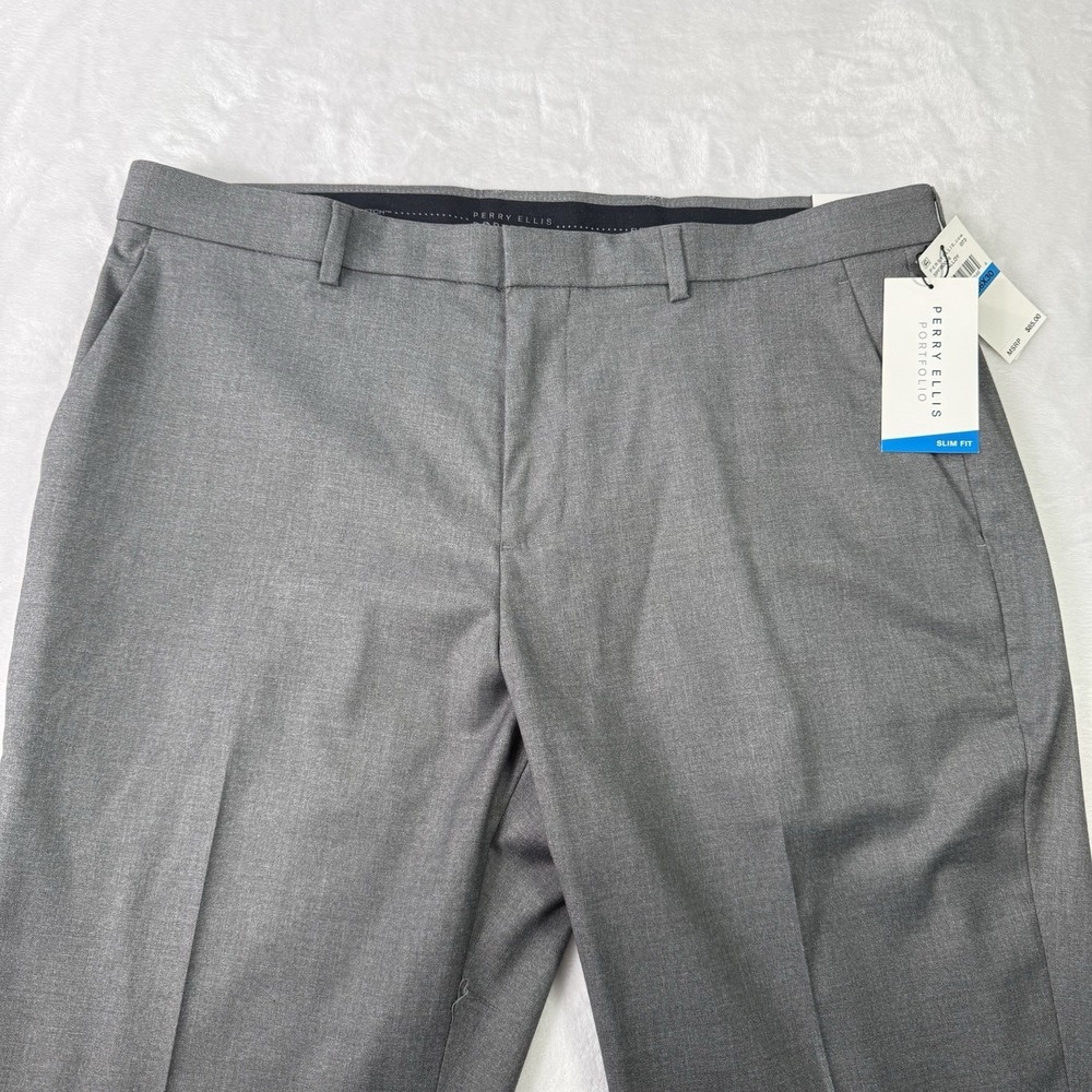 NWT PERRY ELLIS Portfolio Pants Men's 36 X‎ 30 Gray Flex Stretch Non Iron SOFT
